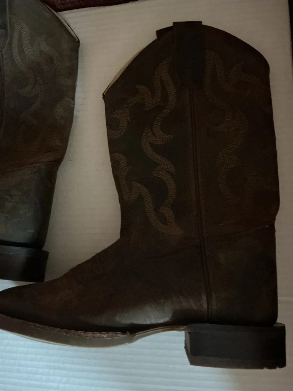 Old West Tan Leather Cowboy Boots with Cream Lining
